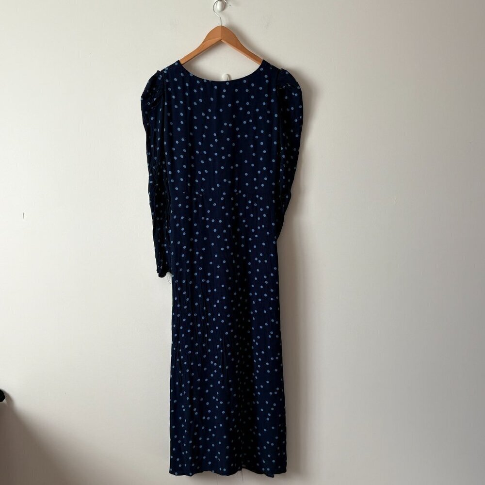 Zara Puff Shoulder Polka Dot Midi Maxi Dress Blue Size Large - Picture 10 of 10